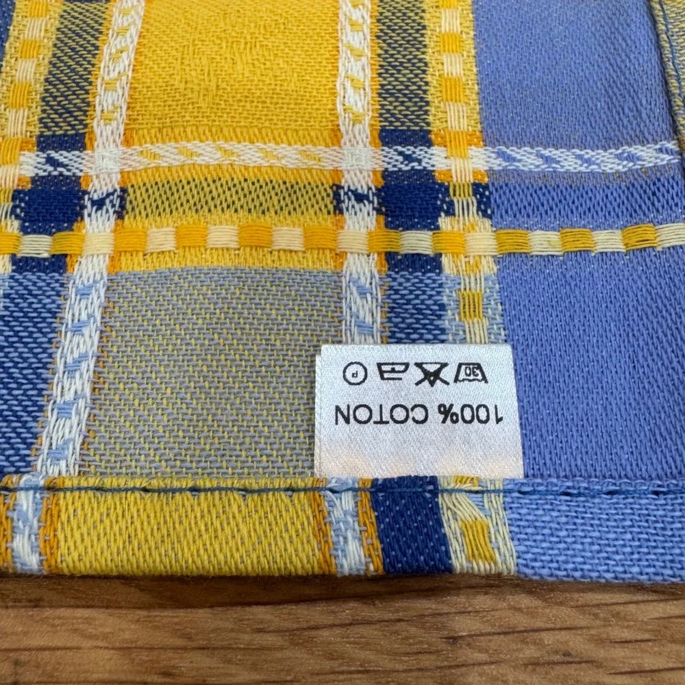Set of 2 French Provencal Blue Yellow 100% Cotton Napkins Made in France Summer